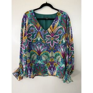 Nicole Miller Plus Size Emerald Bold Floral V Neck Size 3X